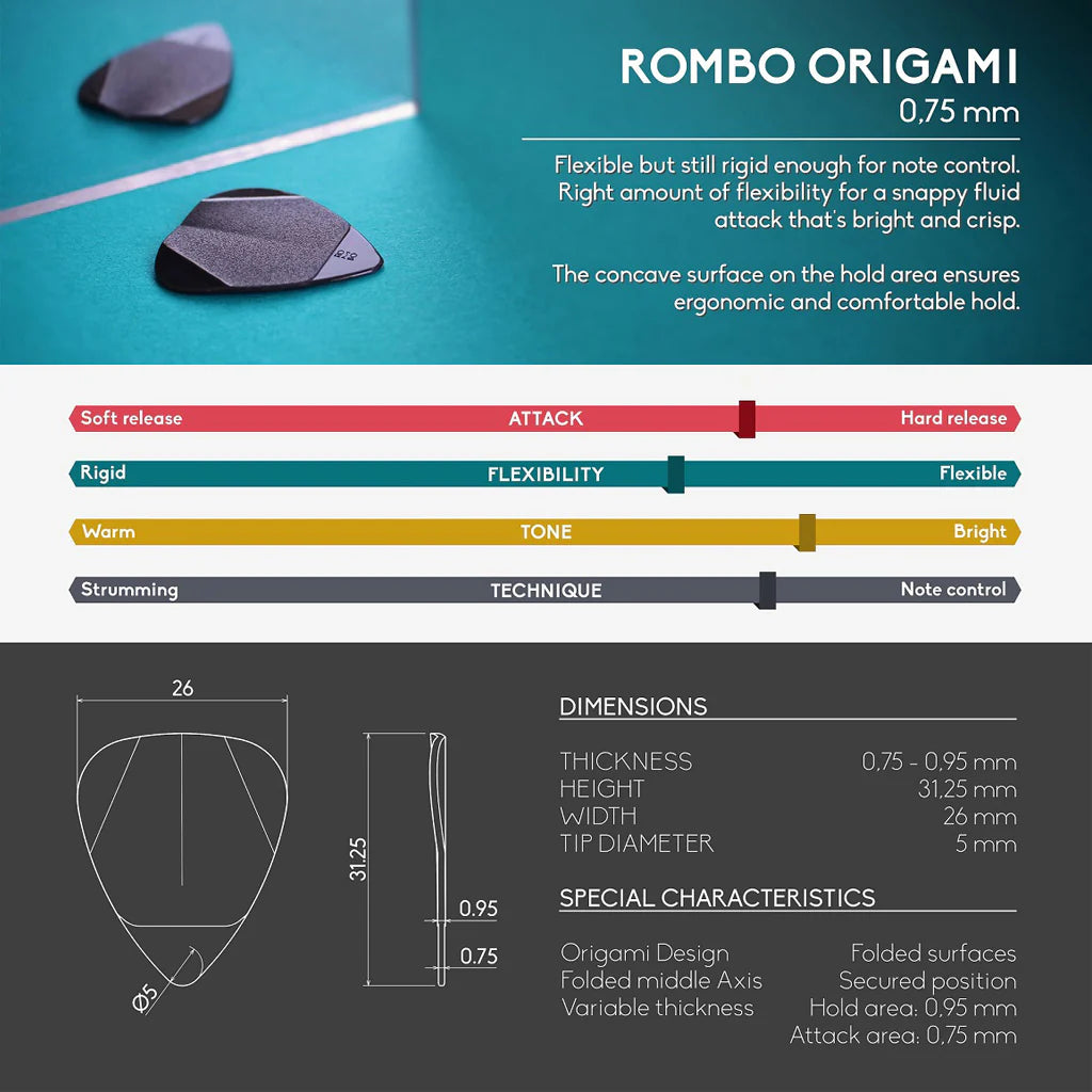 Rombo guitar pick set Origami strawbery red (4 Guitar Picks) - 0,75 mm