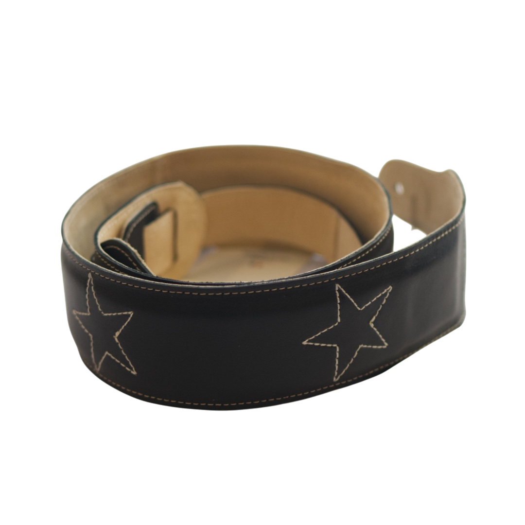 Patrick Bleses BG410 black calf leather guitar strap