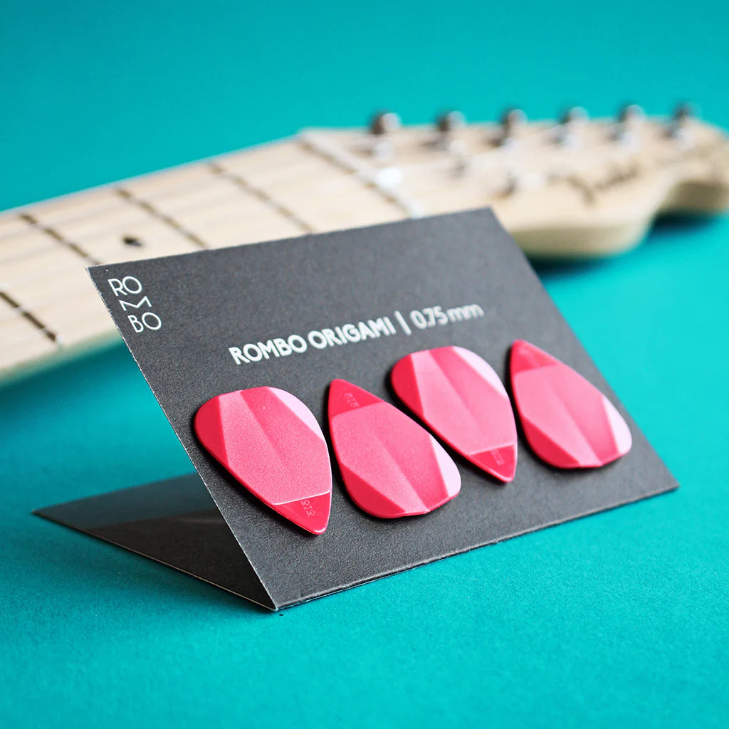 Rombo guitar pick set Origami strawbery red (4 Guitar Picks) - 0,75 mm