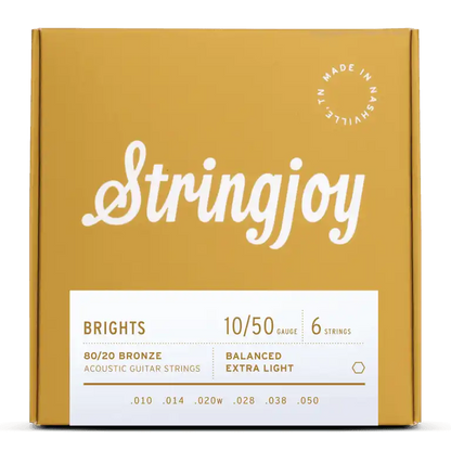 Stringjoy Bright Extra Light 10-50 80/20 Bronze Acoustic Guitar Strings