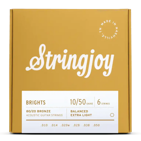 Stringjoy Bright Extra Light 10-50 80/20 Bronze Acoustic Guitar Strings
