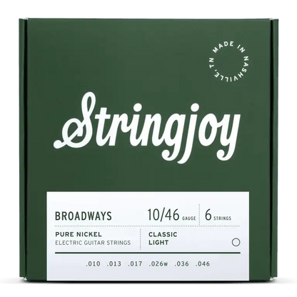 Stringjoy Classic Light gauge 10-46 Broadways Pure Nickel Electric Guitar Strings