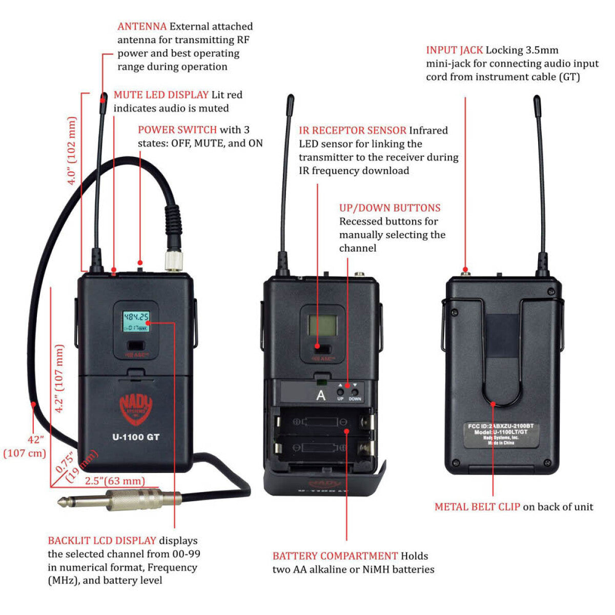 Nady U-1100 GT 100-Channel UHF Wireless Guitar System