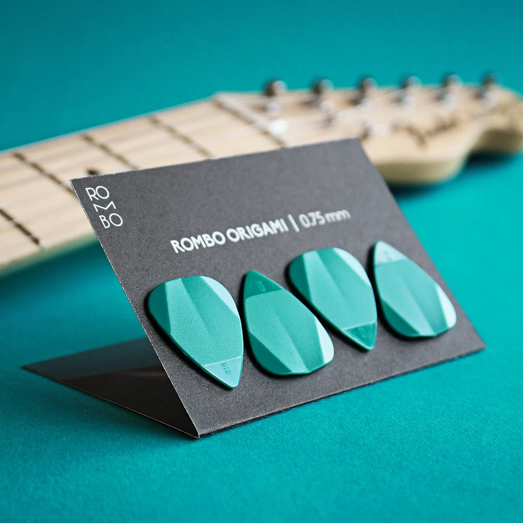Rombo guitar pick set Origami water blue (4 Guitar Picks) - 0,75 mm